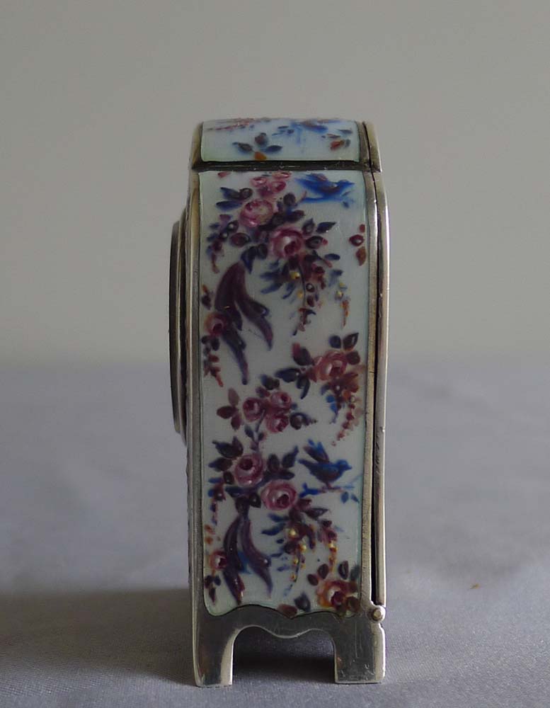 Sub miniature cased silver gilt, guilloche and overlaid enamel carriage clock.