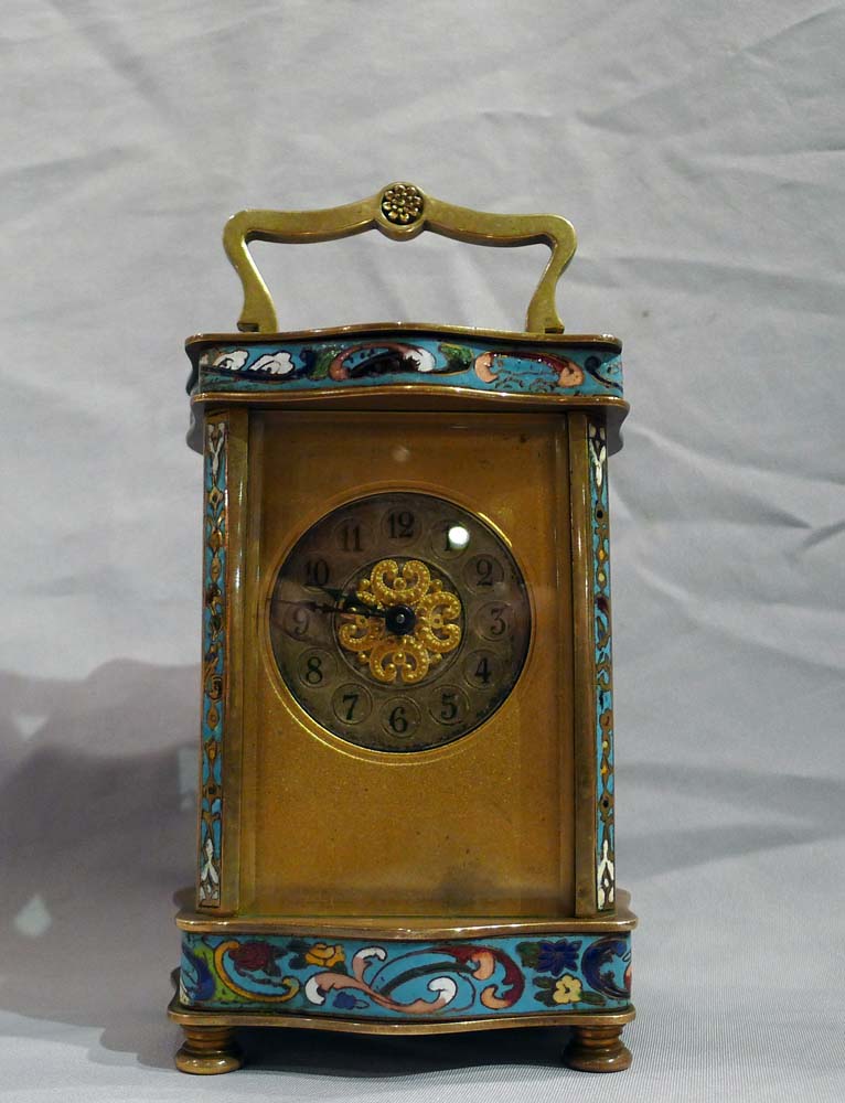 Antique French cloissonnee enamel carriage clock.