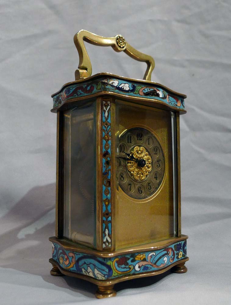 Antique French cloissonnee enamel carriage clock.