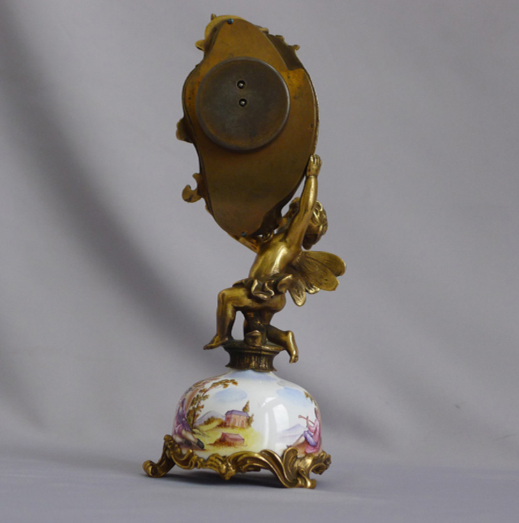 Antique Viennese hand painted enamel and ormolu boudoir clock