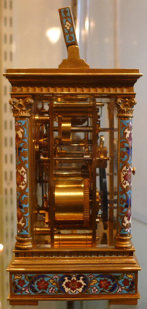 Antique French Repeater cloisonnee enamel carriage clock retailed by P. Kierulff & Co