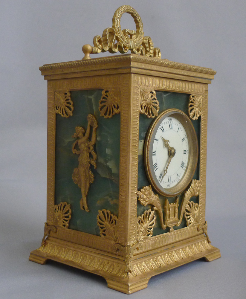 Antique French Napoleon III Ormolu and Fleurospar Carriage Clock signed Ed. Chartier, Paris