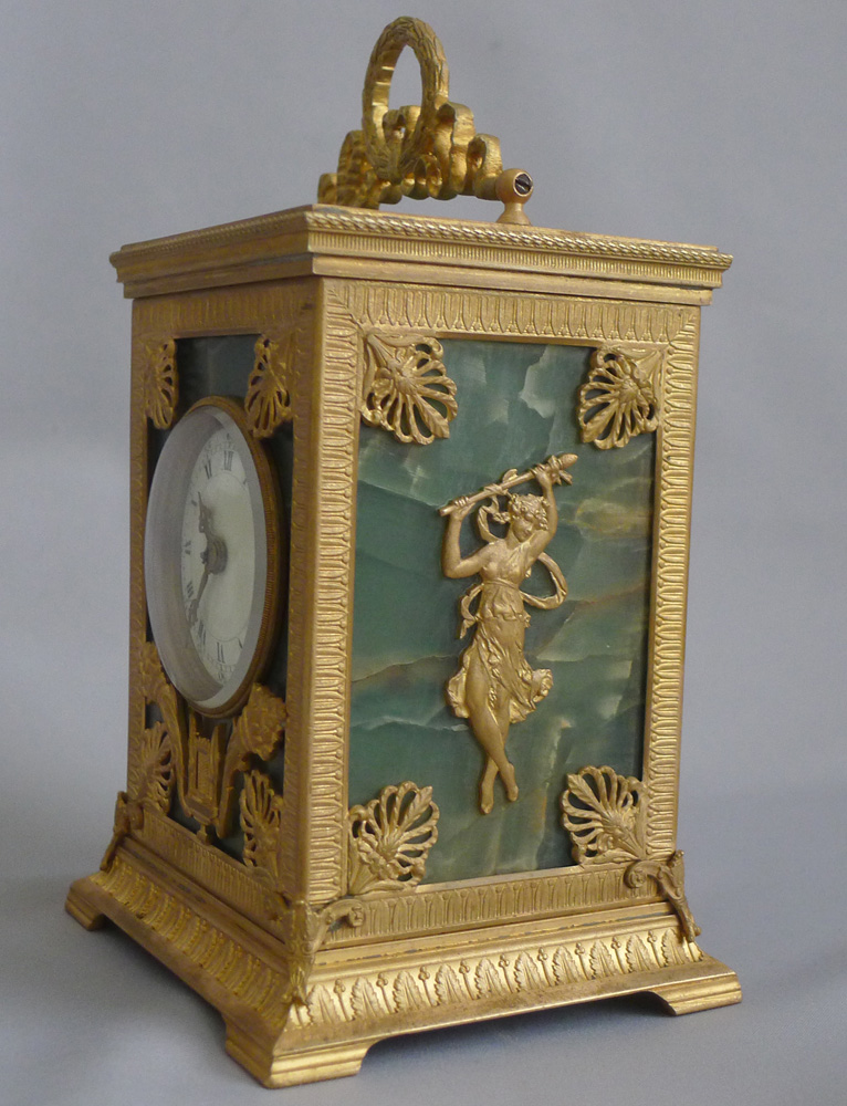 Antique French Napoleon III Ormolu and Fleurospar Carriage Clock signed Ed. Chartier, Paris