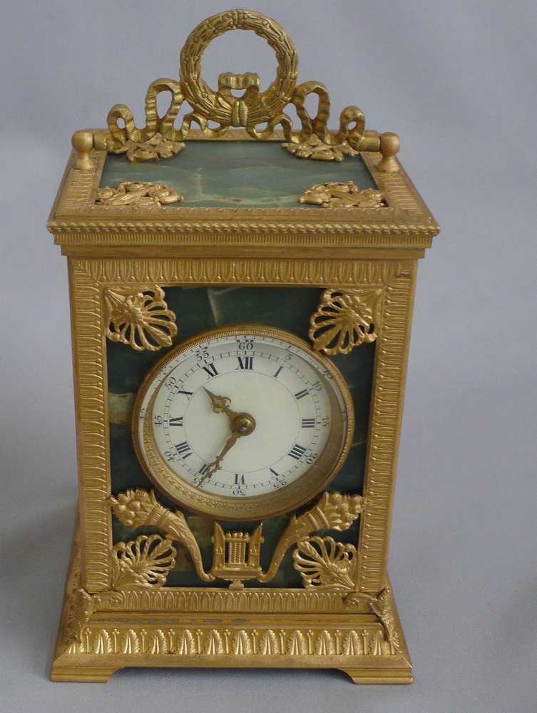 Antique French Napoleon III Ormolu and Fleurospar Carriage Clock signed Ed. Chartier, Paris