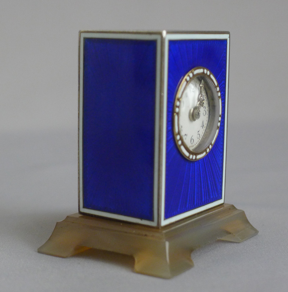Blue Guilloche Enamel and Silver gilt Sub-Miniature Carriage clock in manner of Cartier