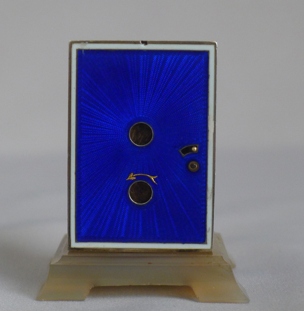 Blue Guilloche Enamel and Silver gilt Sub-Miniature Carriage clock in manner of Cartier