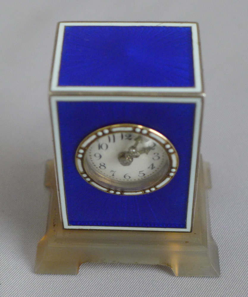 Blue Guilloche Enamel and Silver gilt Sub-Miniature Carriage clock in manner of Cartier