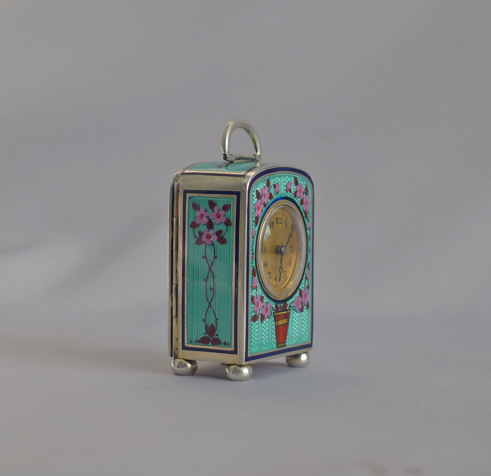 Antique Silver gilt and enamel sub miniature Carriage Clock