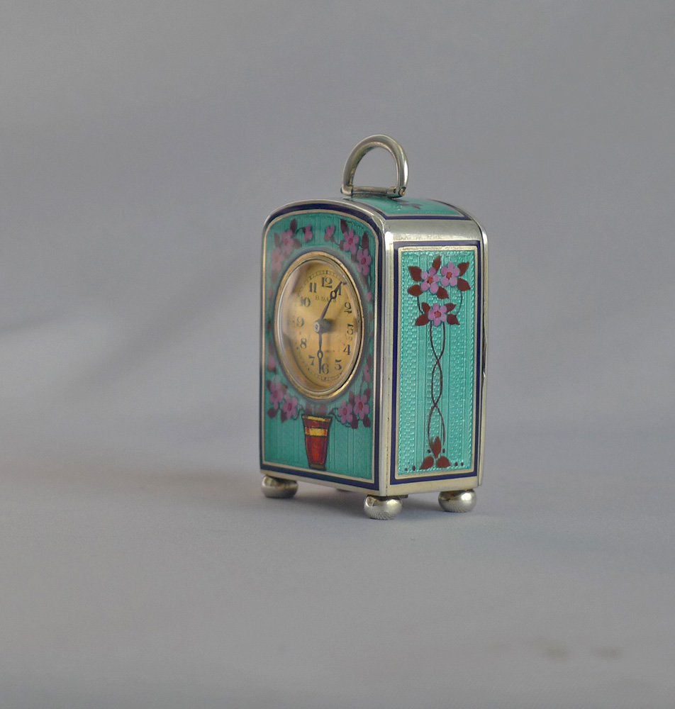 Antique Silver gilt and enamel sub miniature Carriage Clock