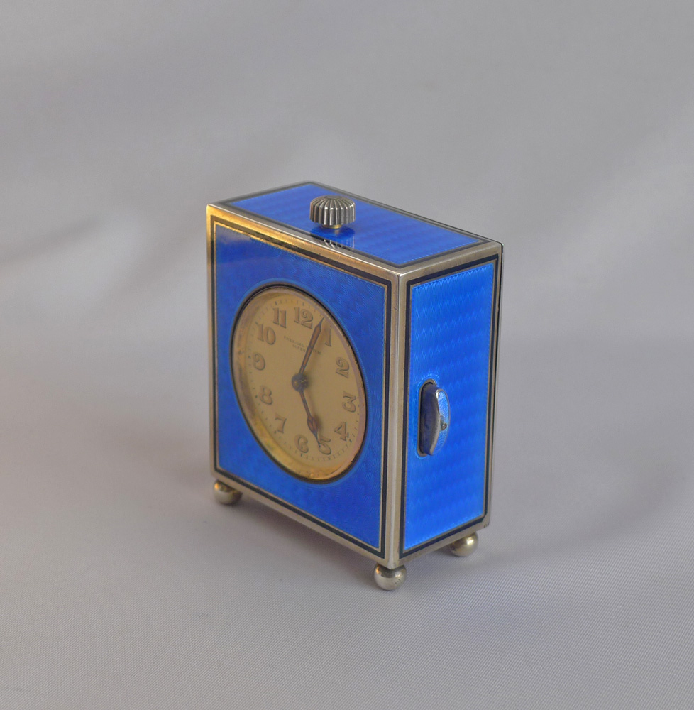 Antique Silver and blue Guilloche enamel 1/4 repeater in carrying case
