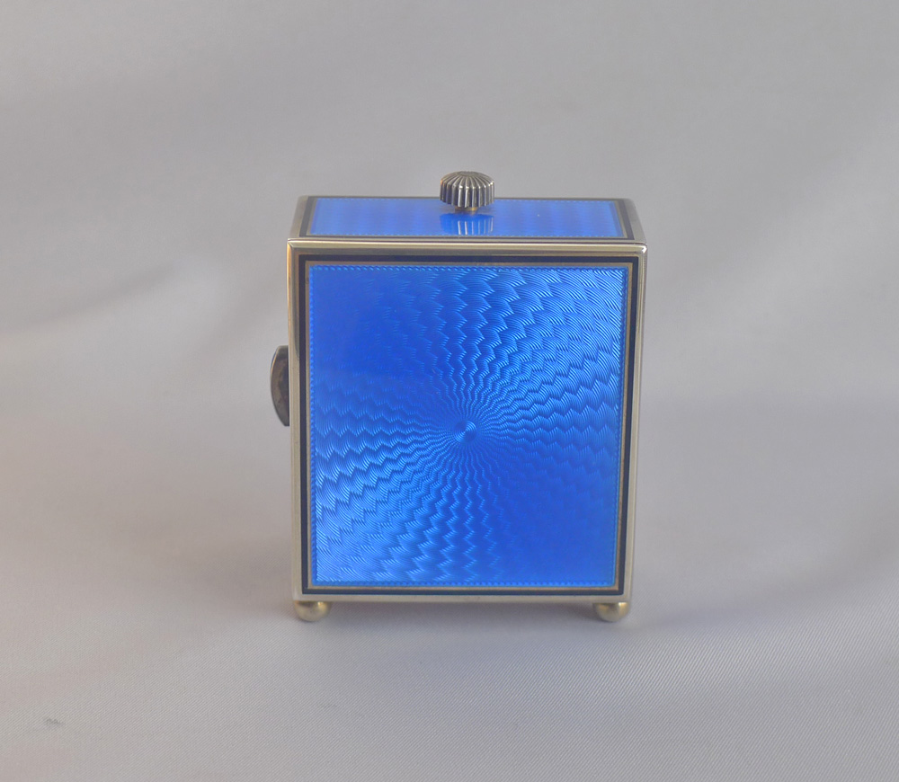 Antique Silver and blue Guilloche enamel 1/4 repeater in carrying case