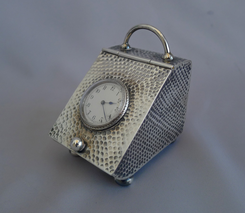 Victorian silver novelty clock in the form of a coal scuttle by Douglas Clock Co.
