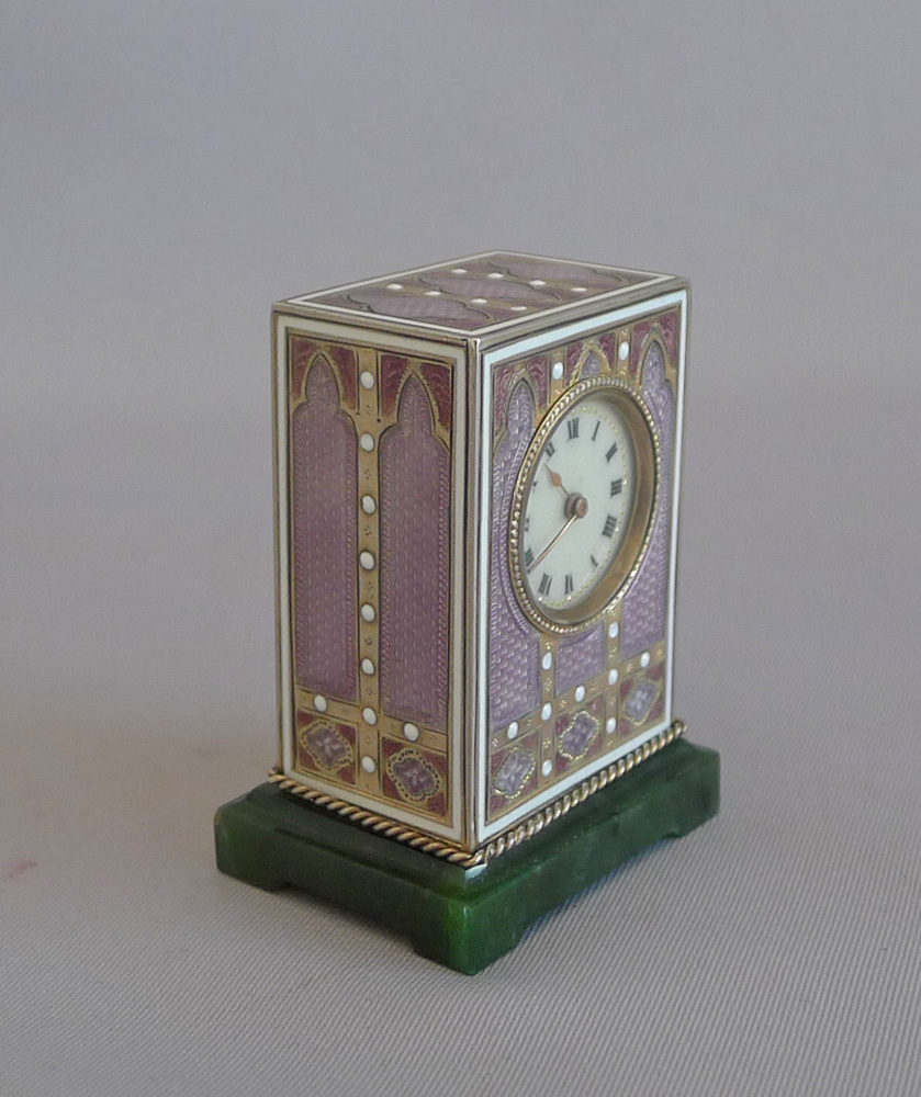 Antique Silver Gilt and Guilloche enamel Sub Miniature Carriage Clock by the Geneva Clock Company