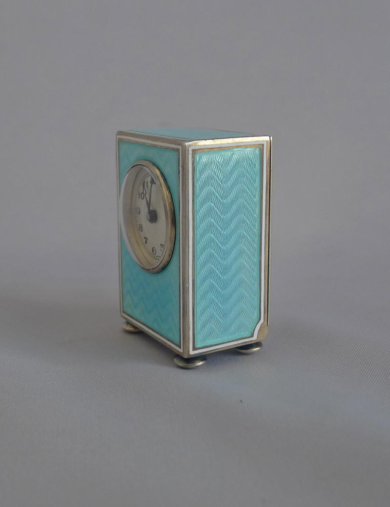 Antique Sub miniature Silver Gilt and Guilloche enamel Carriage Clock