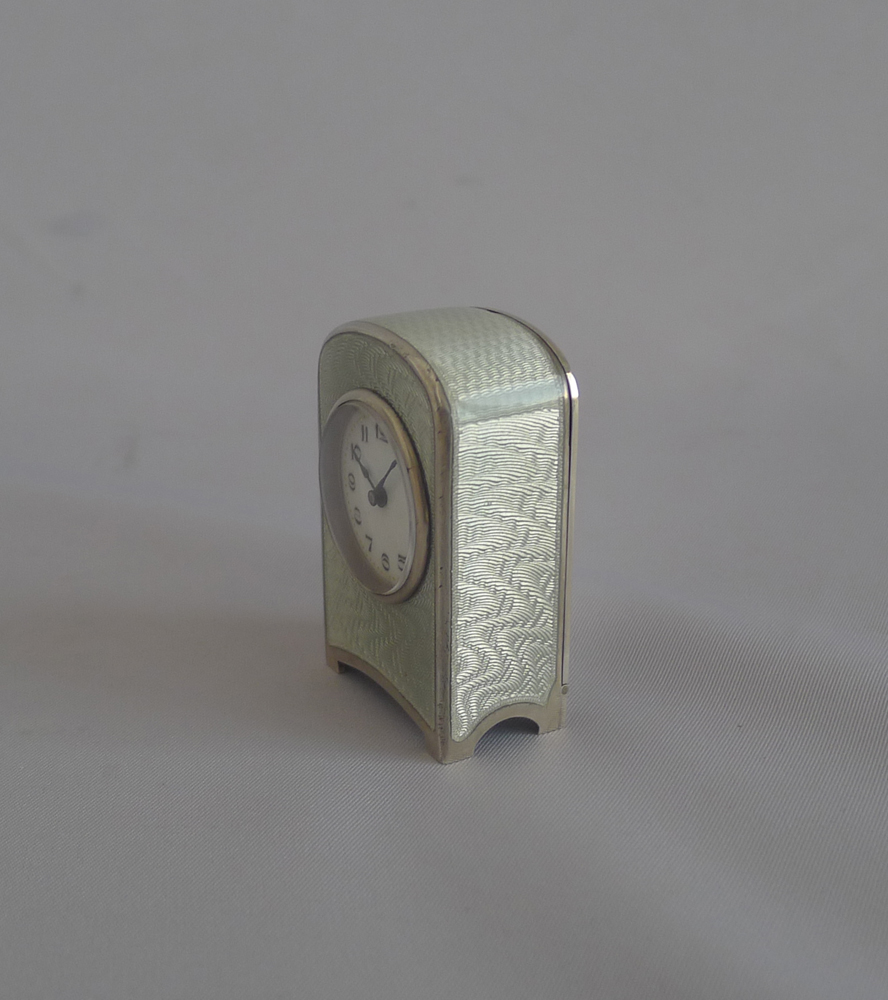 Antique Swiss Sub Miniature Silver and Guilloche enamel Carriage Clock