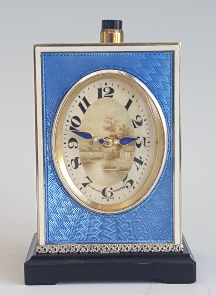 Silver and Guilloche enamel Minute Repeater by Tiffany and Matthey Tissot in original case