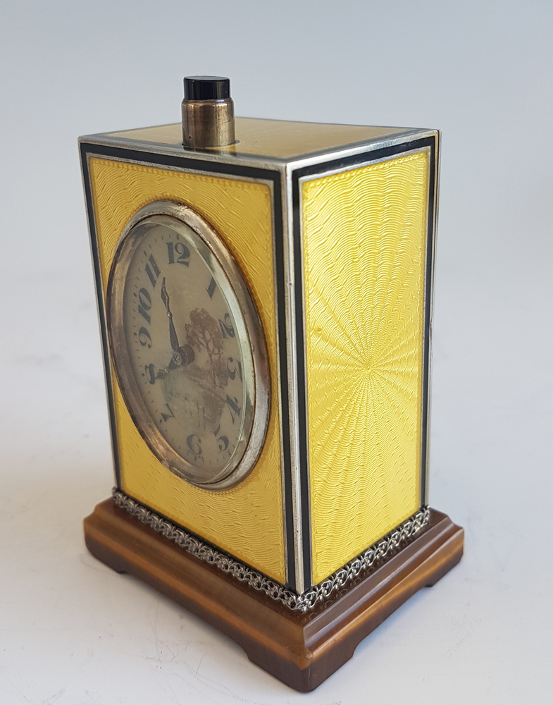 Silver and Imperial Yellow Guilloche enamel Quarter Repeater by  D. Fresard