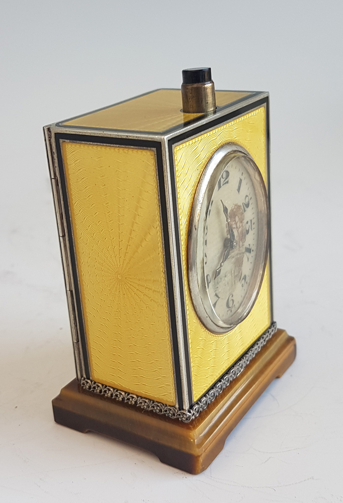Silver and Imperial Yellow Guilloche enamel Quarter Repeater by  D. Fresard
