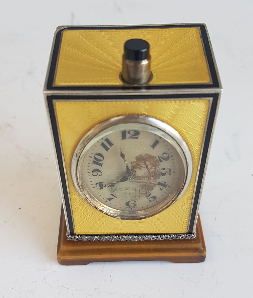 Silver and Imperial Yellow Guilloche enamel Quarter Repeater by  D. Fresard