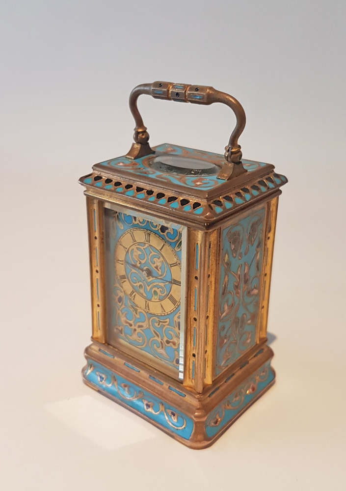 Antique Miniature Champleve Carriage Clock by Drocourt
