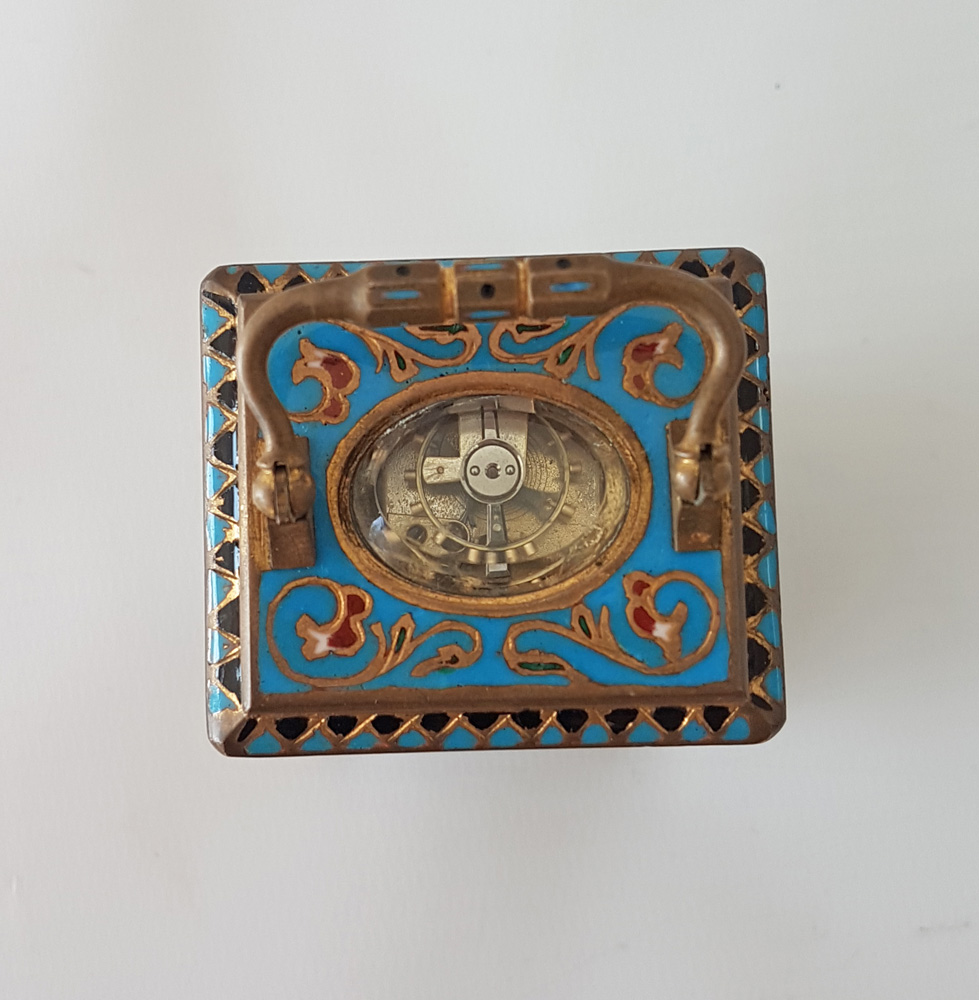 Antique Miniature Champleve Carriage Clock by Drocourt
