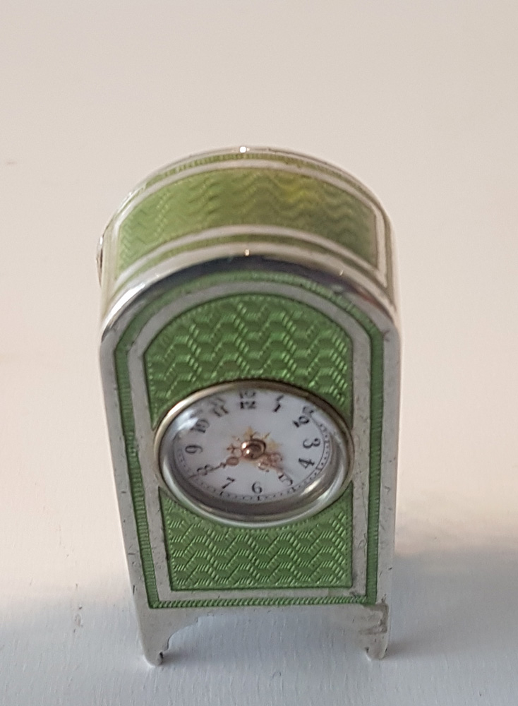Silver and guilloche enamel sub miniature carriage clock