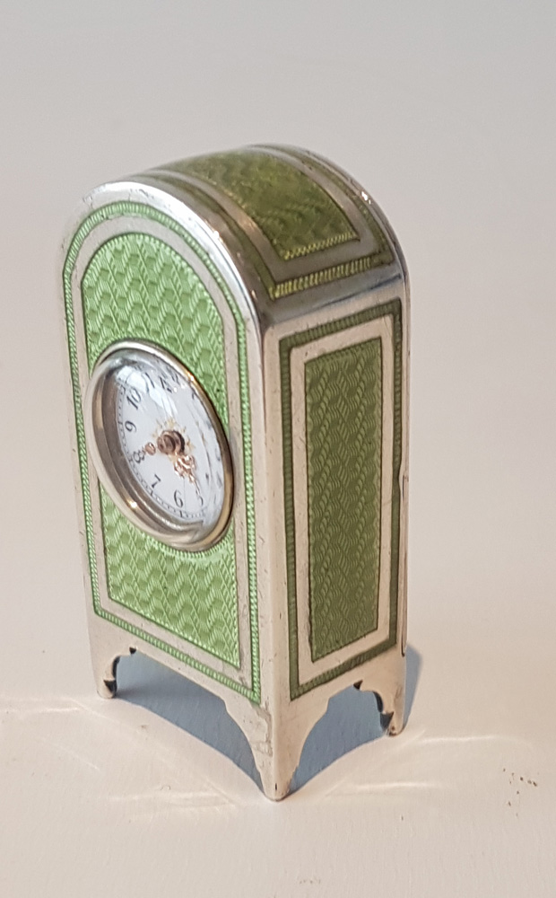 Silver and guilloche enamel sub miniature carriage clock