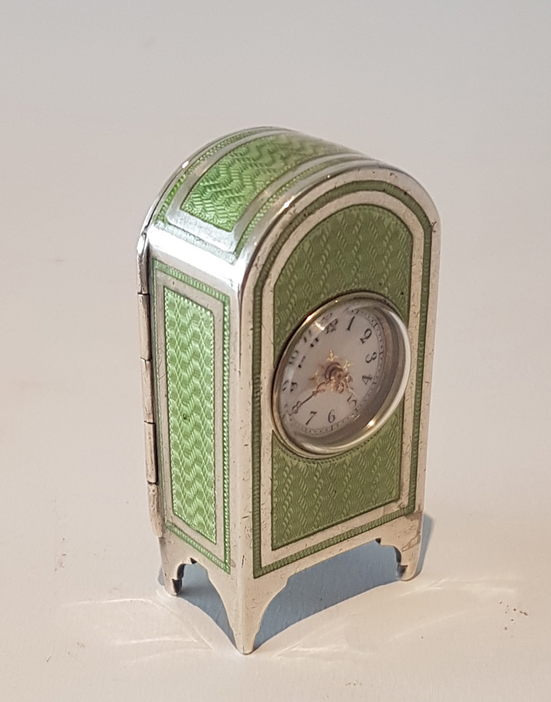 Silver and guilloche enamel sub miniature carriage clock