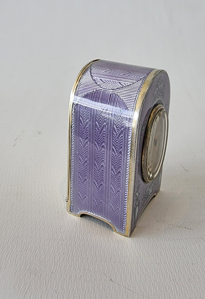 Sub Miniature Silver gilt and Guilloche enamel Carriage Clock in original case
