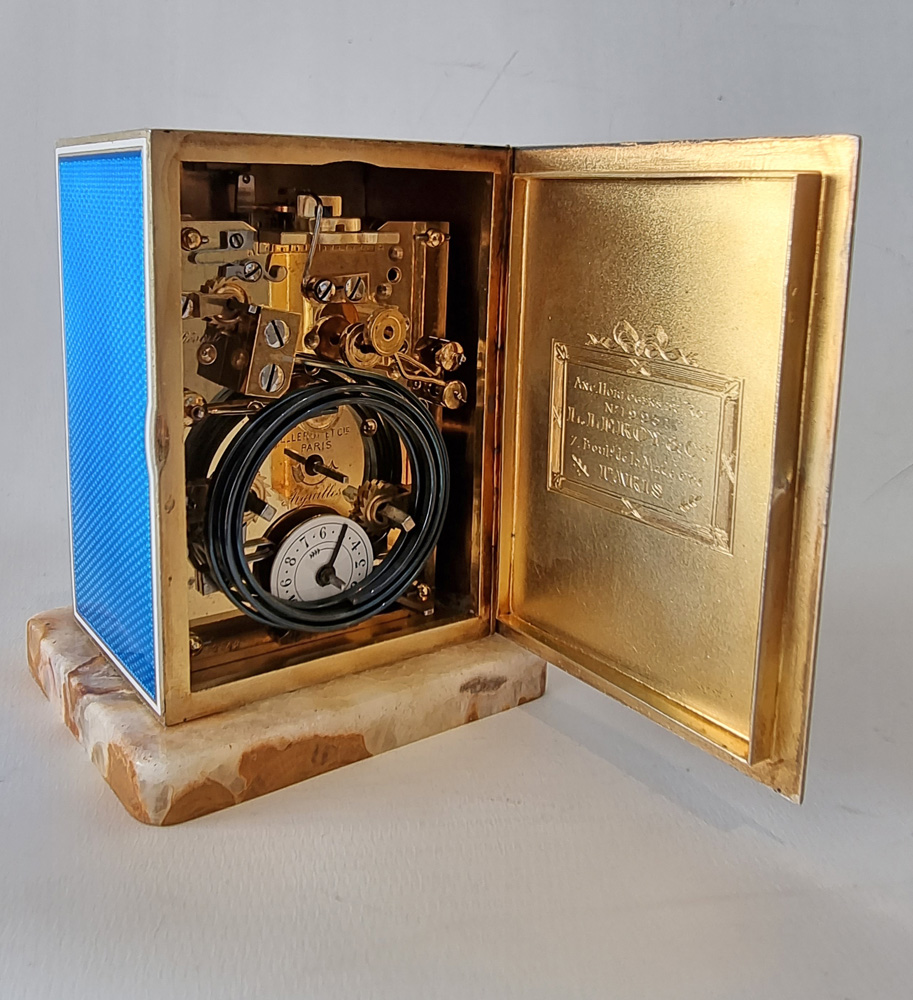 Silver gilt miniature Guilloche Carriage Clock with repeater, alarm and Petite Sonniere by Leroy