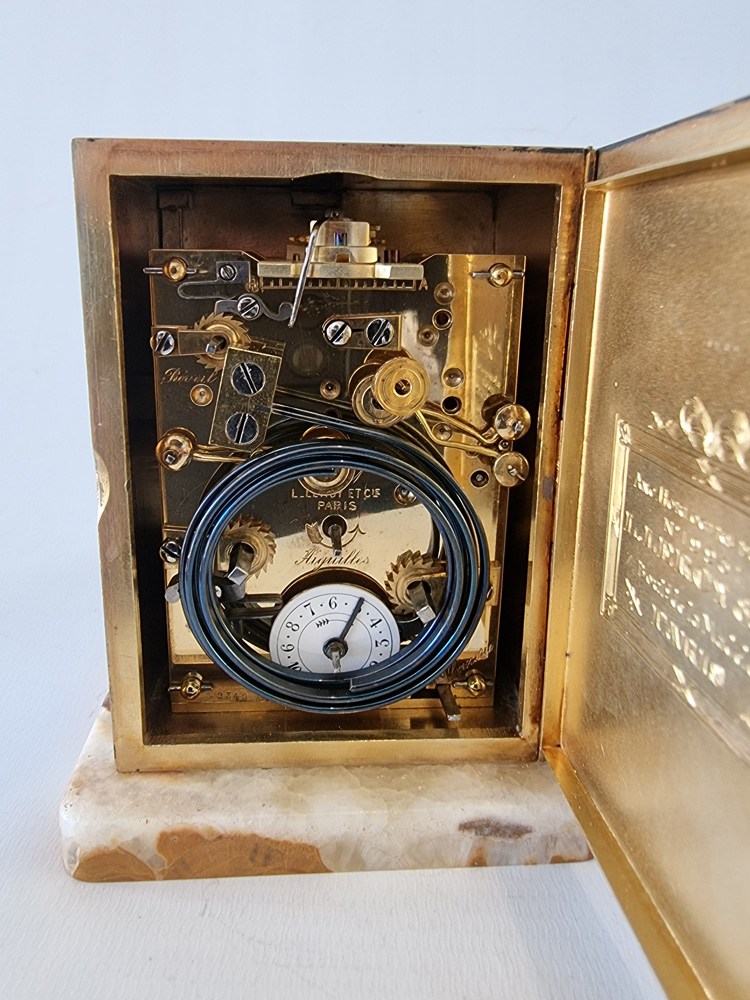 Silver gilt miniature Guilloche Carriage Clock with repeater, alarm and Petite Sonniere by Leroy