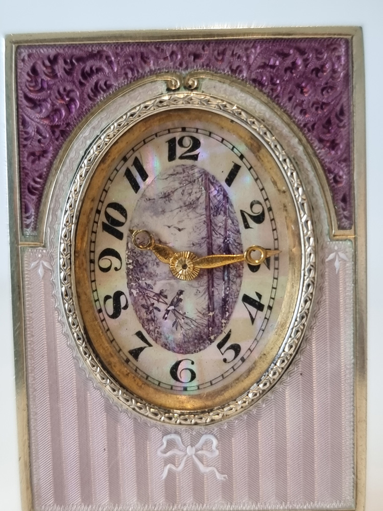 Silver gilt and Guilloche enamel Sub Miniature Carriage Clock by the Geneva Clock Company