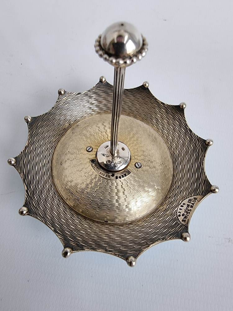 Swiss silver and blue guilloche enamel umbrella clock