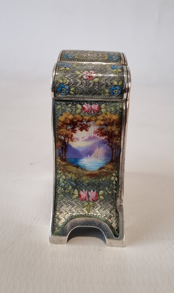 Sub miniature Silver and Guilloche enamel Carriage Clock