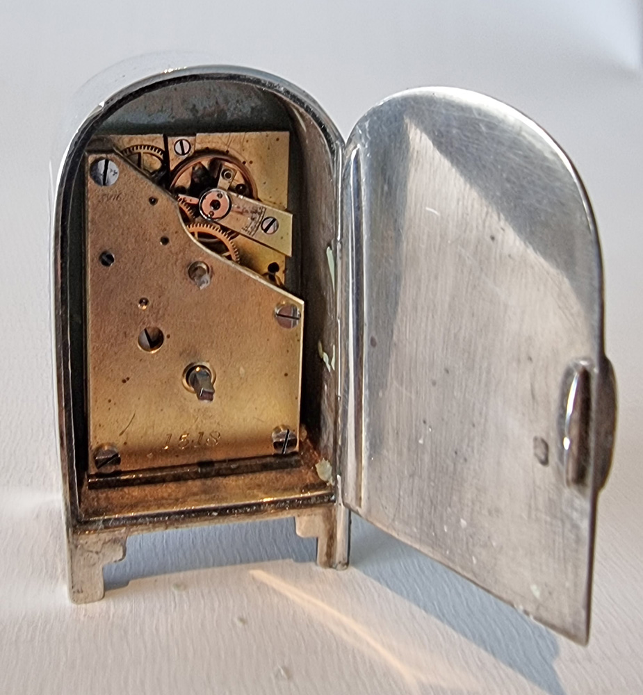 Miniature Silver and Guilloche enamel Carriage or travel Clock by Appay