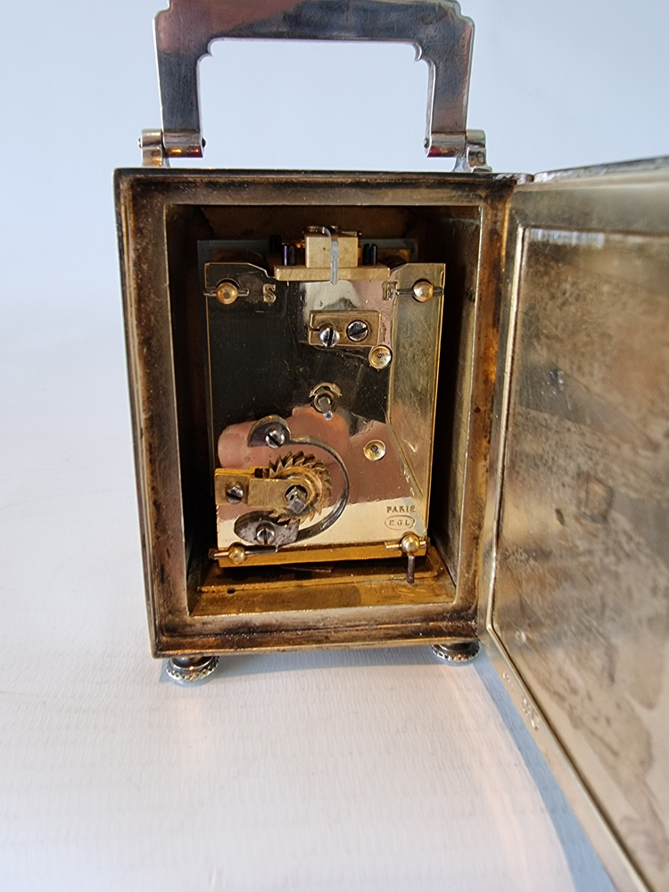 Antique Silver and foil backed glass carraige clock