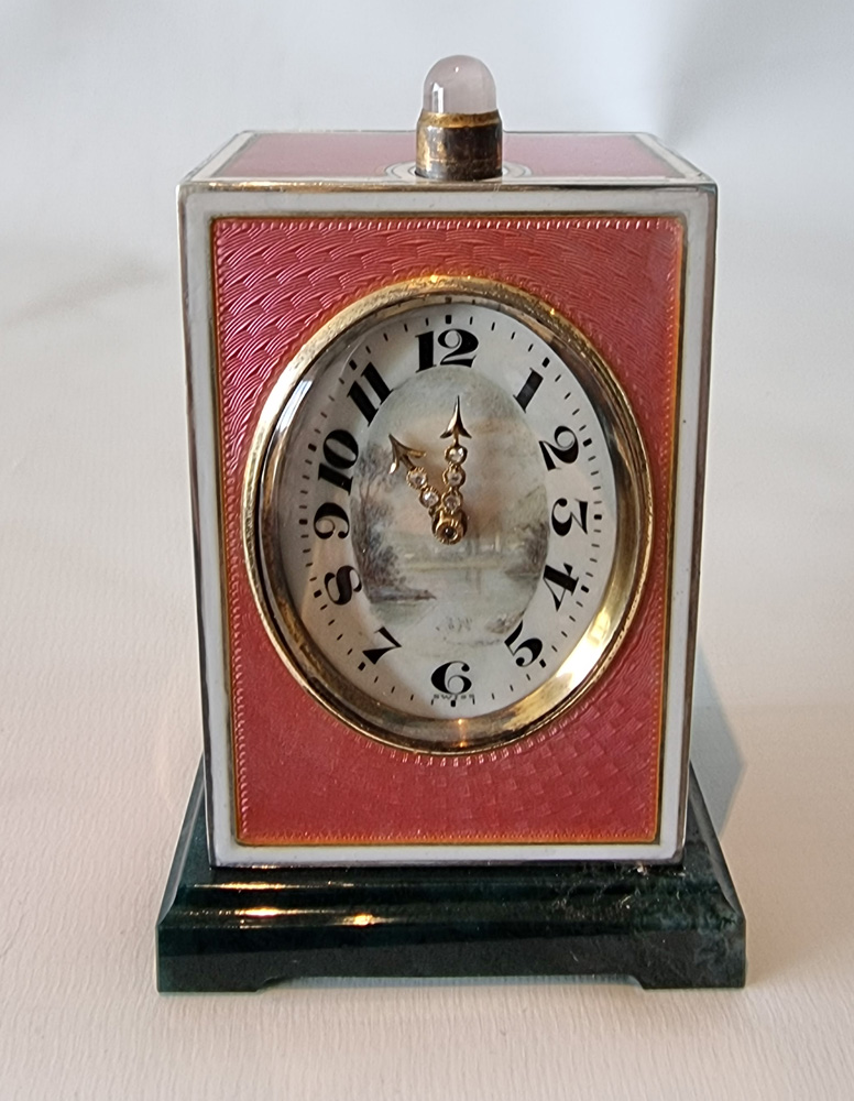 Silver and Guilloche enamel Minute repeater Miniature Carriage Clock by D.Fresard