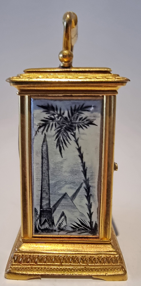 Sub miniature  gilt bronze and enamel Carriage Clock in original case