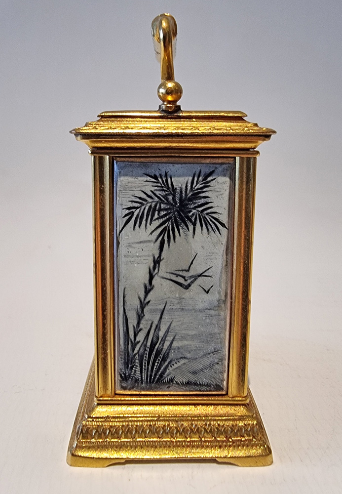 Sub miniature  gilt bronze and enamel Carriage Clock in original case