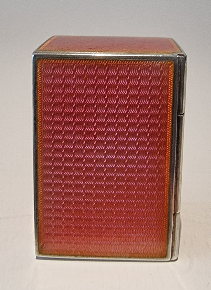Sub Miniature  Silver and Coral Guilloche five sided enamel Carriage Clock