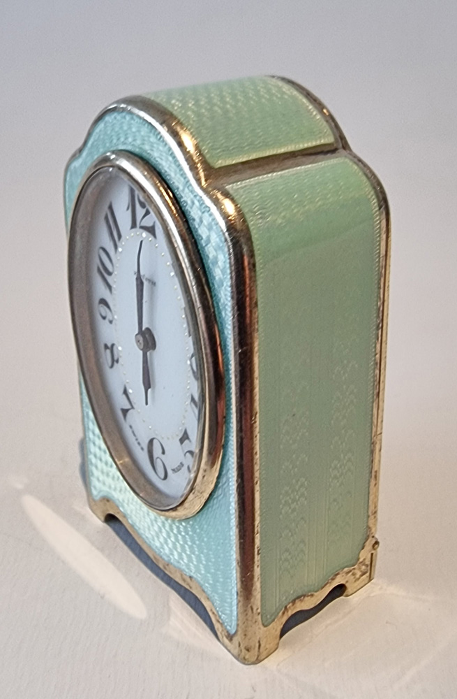 Antique Sub Miniature Silver gilt and Eau de Nil Guilloche enamel Carriage Clock by Zenith