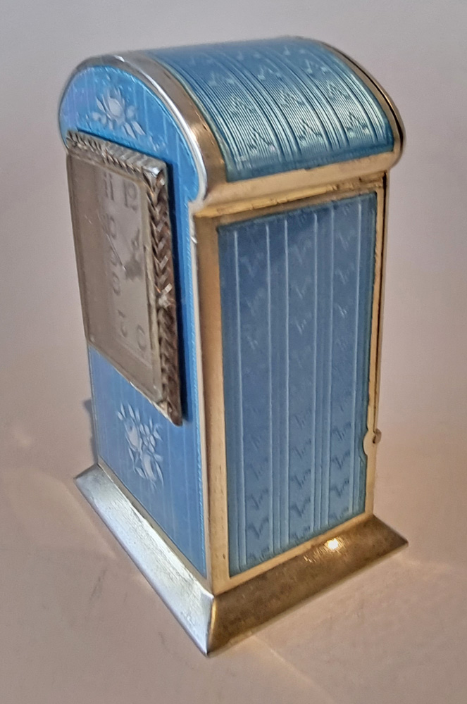 Antique Sub Miniature Silver gilt and Blue Guilloche enamel Carriage Clock by Eterna