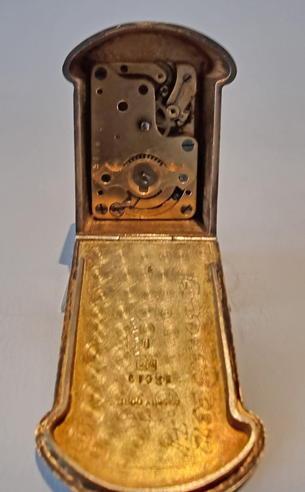 Antique Sub Miniature Silver gilt and Blue Guilloche enamel Carriage Clock by Eterna