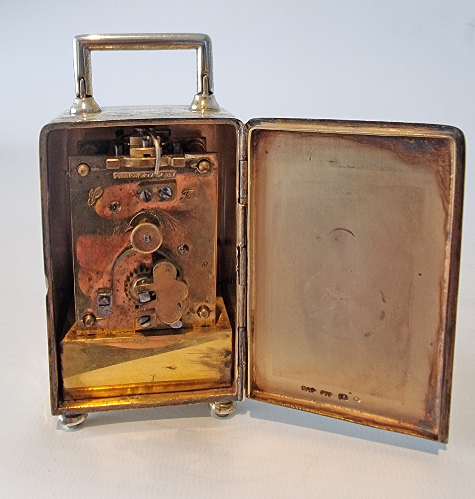 Silver and Guilloche enamel miniature Carriage Clock by Georg Adam Scheid