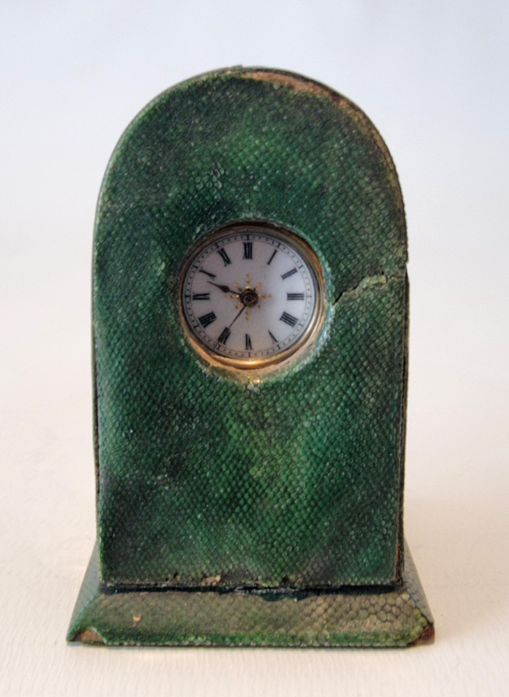 Sub miniature Silver Gilt and Red Guilloche Carriage or boudoir Clock in Original Case