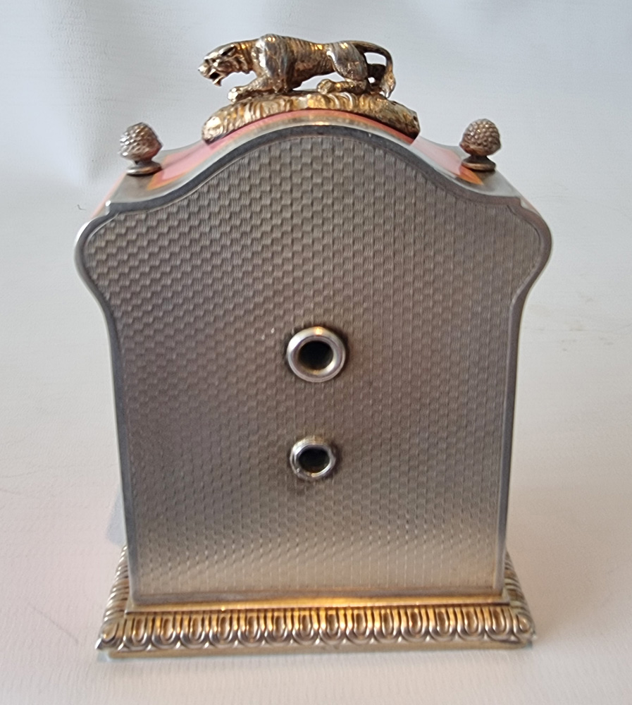 A fine and unusual Silver Gilt & Enamel Miniature Carriage or Boudoir Clock in the style of Faberge