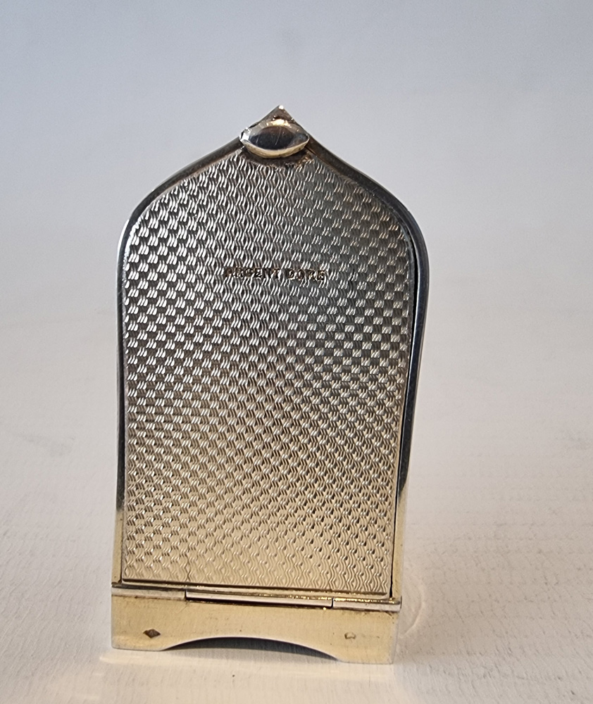 Sub Miniature Silver and Guilloche enamel boudoir clock in original case