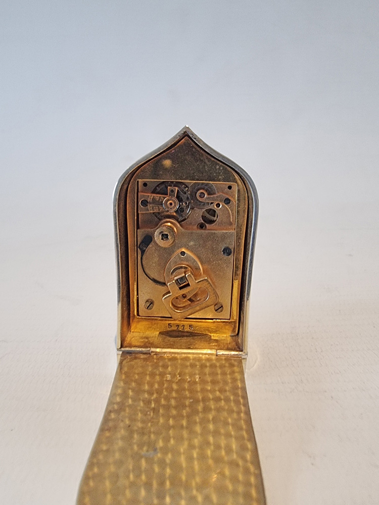 Sub Miniature Silver and Guilloche enamel boudoir clock in original case