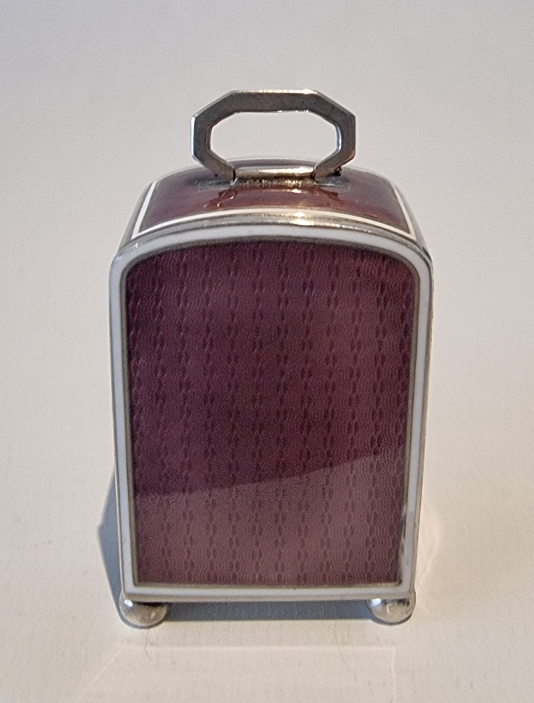 Sub miniature Silver and Purple Guilloche enamel  Carriage Clock