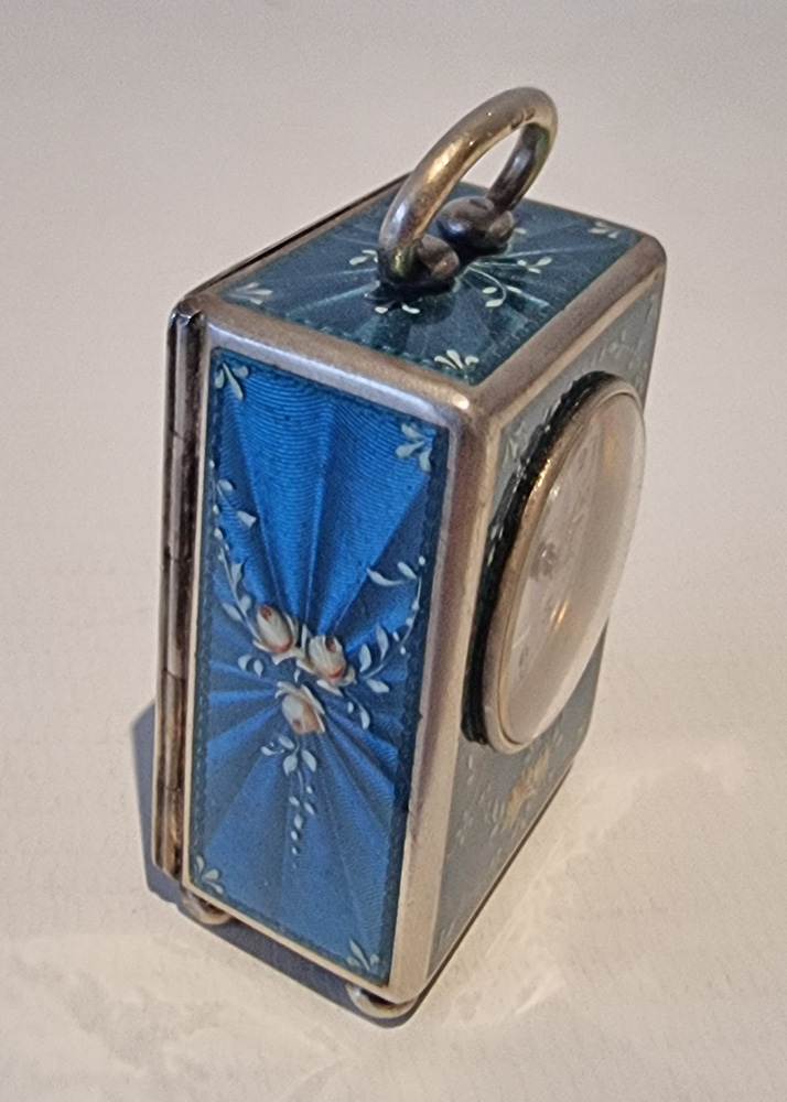Sub miniature Silver gilt and Guilloche enamel carriage clock by Asprey in original case